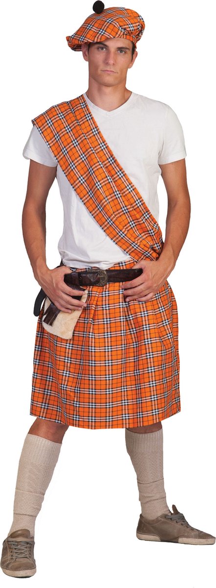 Landen Thema Kostuum | Oranje Schotse Highlander Tartan | Man | One Size | Carnaval kostuum | Verkleedkleding